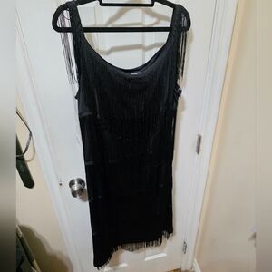 NWT Ashley Stewart Black Fringe Flapper Style Dress